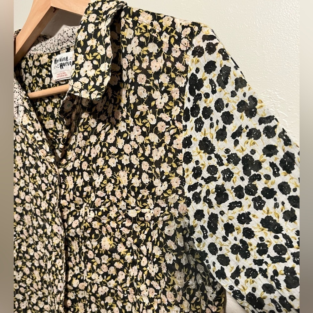 Anthropologie Holding Horses Contrasting Floral Patterned Button Down Blouse 6 - Picture 3 of 12